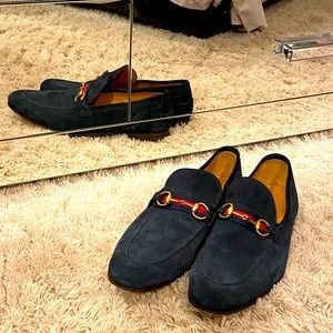 Navy Gucci Suede loafers